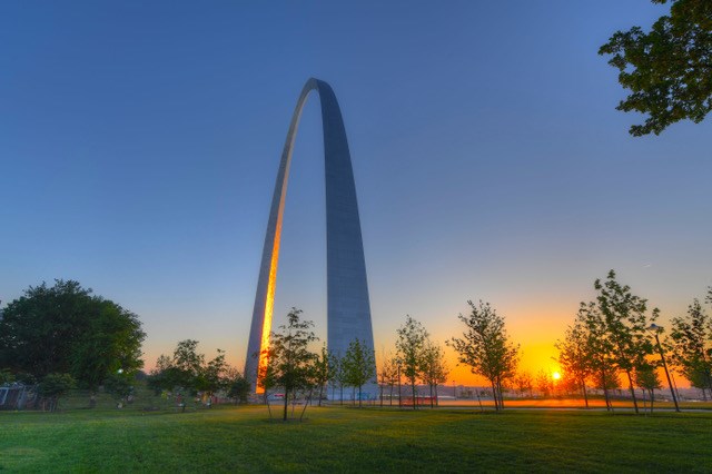 Arch statue in the sunrise