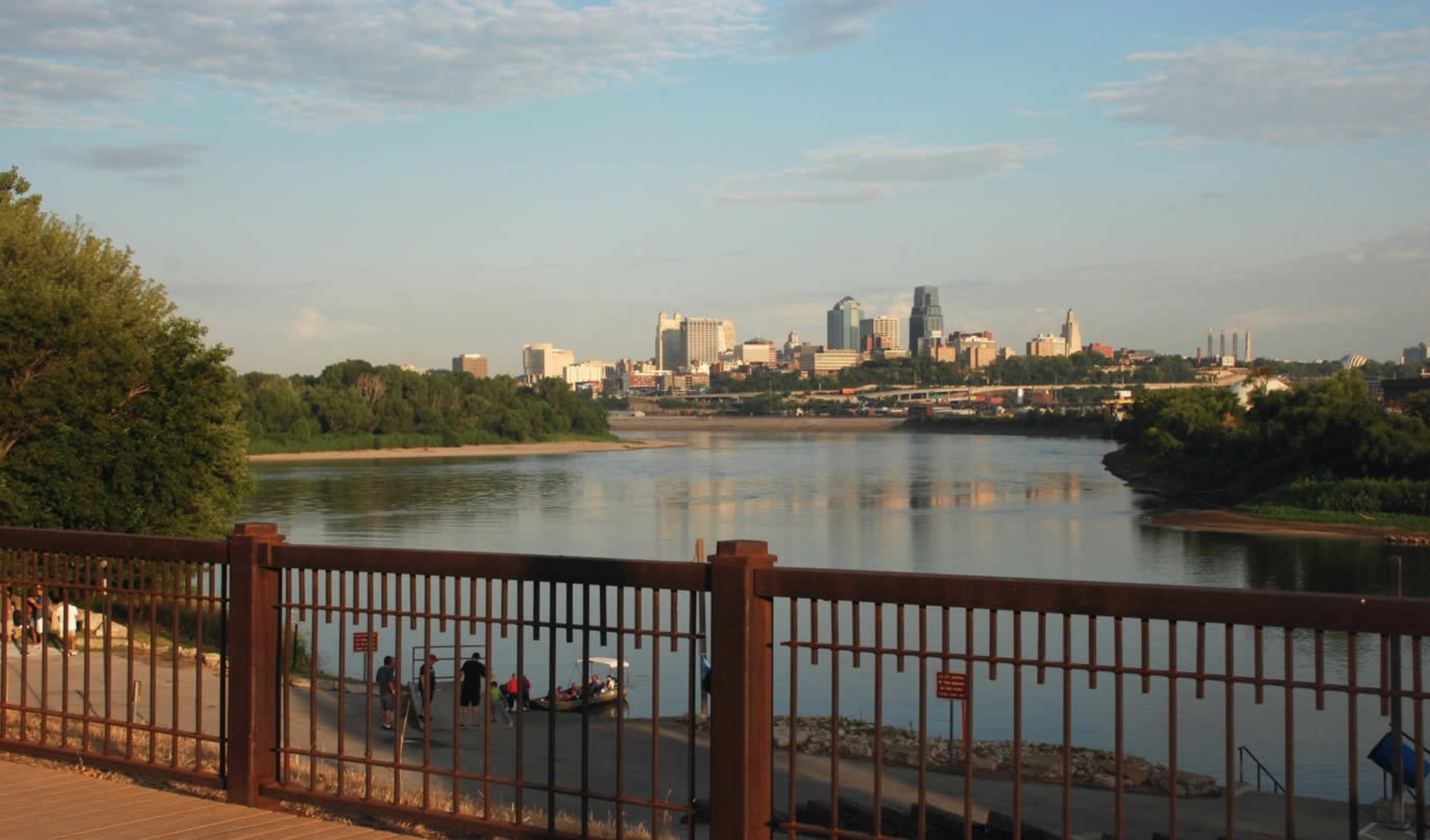 Kansas City skyline from river bank