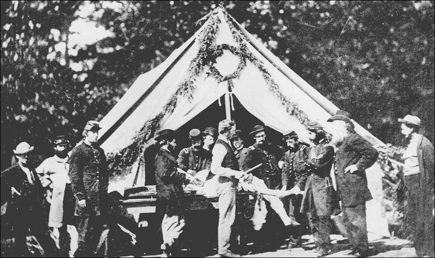 Amputation being performed in a hospital tent, Gettysburg, July 1863.