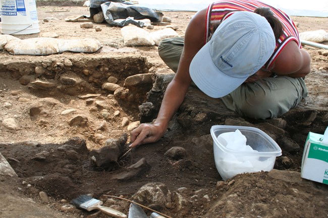 Archeologist excavating