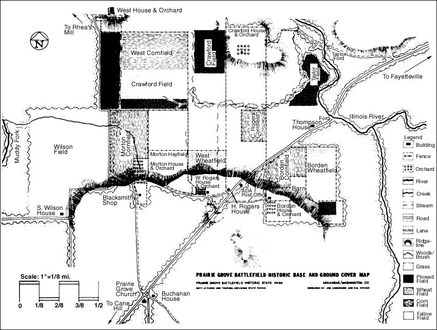 Prairie Grove Battlefield Historic Base and Ground Cover Map.