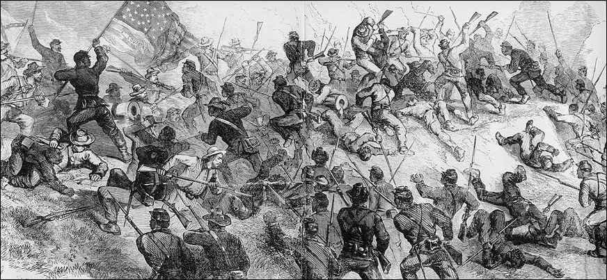 African American troops fighting at the charge of Port Hudson.