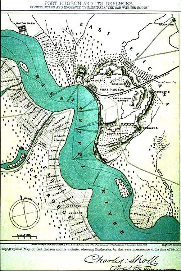 Historic map of Port Hudson and its defenses.
