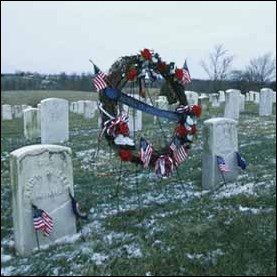 Wreath lain at cemetery.