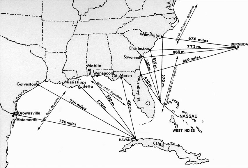 Map of Union's blockade of southern coasts. Map of Union's blockade of southern coasts.