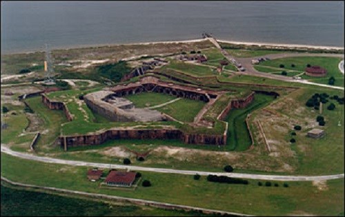 Aerial of Fort Morgan on Mobile Bay.
