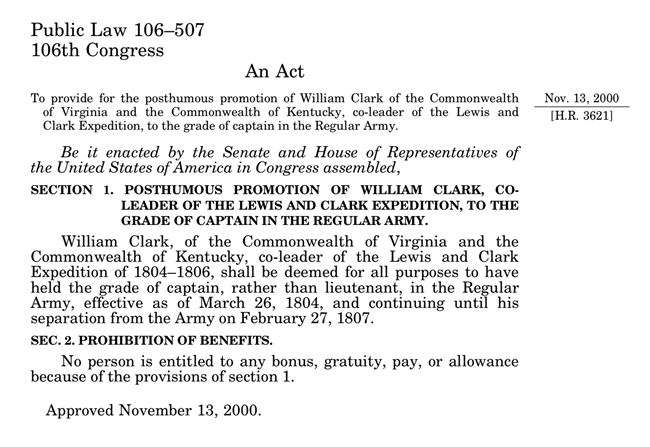 777 text of law making William Clark a captain