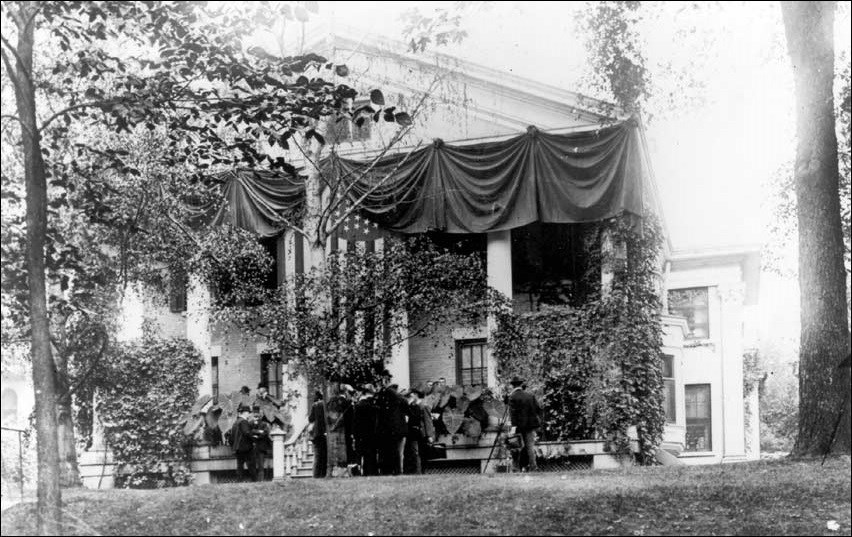 Exterior of house decorated for inauguration.