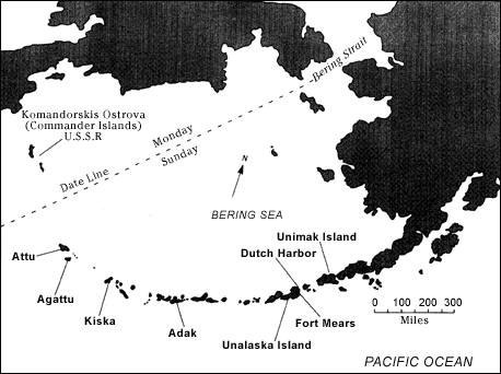 Map of the Bering Sea and Aleutian Islands