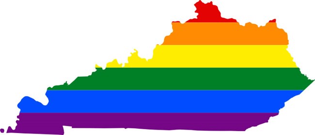 Outline map of Kentucky with rainbow overlain