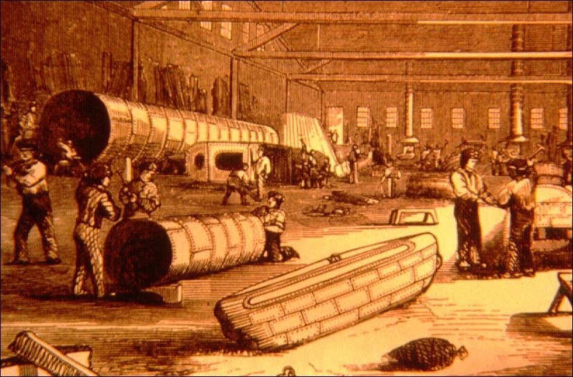 Drawing of Boilermakers at work.(Courtesy Mechanics Hall, Worcester, Massachusetts)