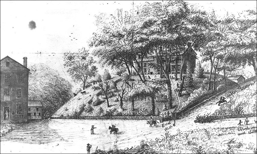 Drawing of a mill and miller's house. Drawing of a mill and miller's house.