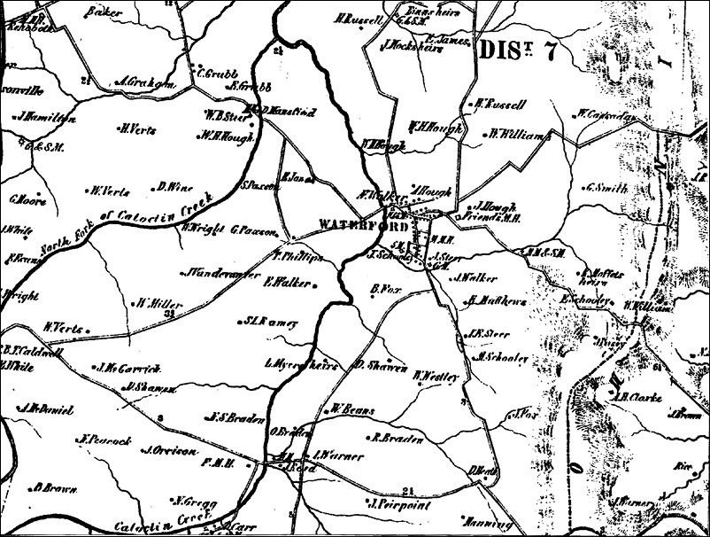 Map of Waterford and surrounding farms. Map of Waterford and surrounding farms.