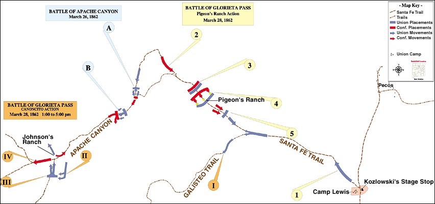 Map of the battles of Apache Canyon and Glorieta Pass.