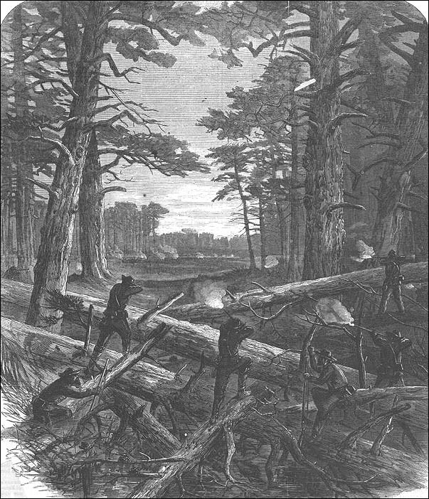 Drawing of men fighting in battle.