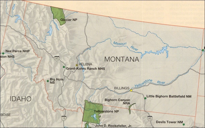 Map of Montana and its national parks.