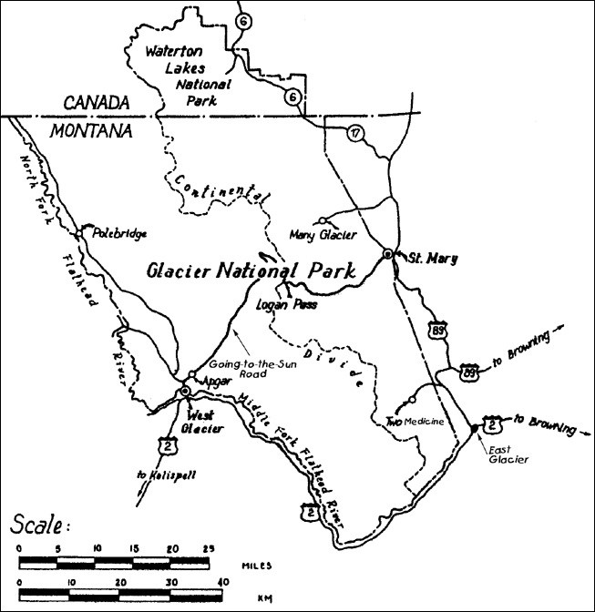 Map of Glacier National Park. (Historic American Buildings Survey/Historic American Engineering Record)