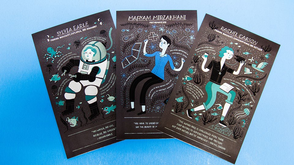 postcards with women scientists on them