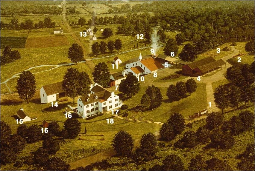 Artist's view of Hopewell Furnace National Historic Site in the 1950s.(National Park Service, J. Kenneth Townsend, illustrator) Artist's view of Hopewell Furnace National Historic Site in the 1950s.(National Park Service, J. Kenneth Townsend, illustrator)