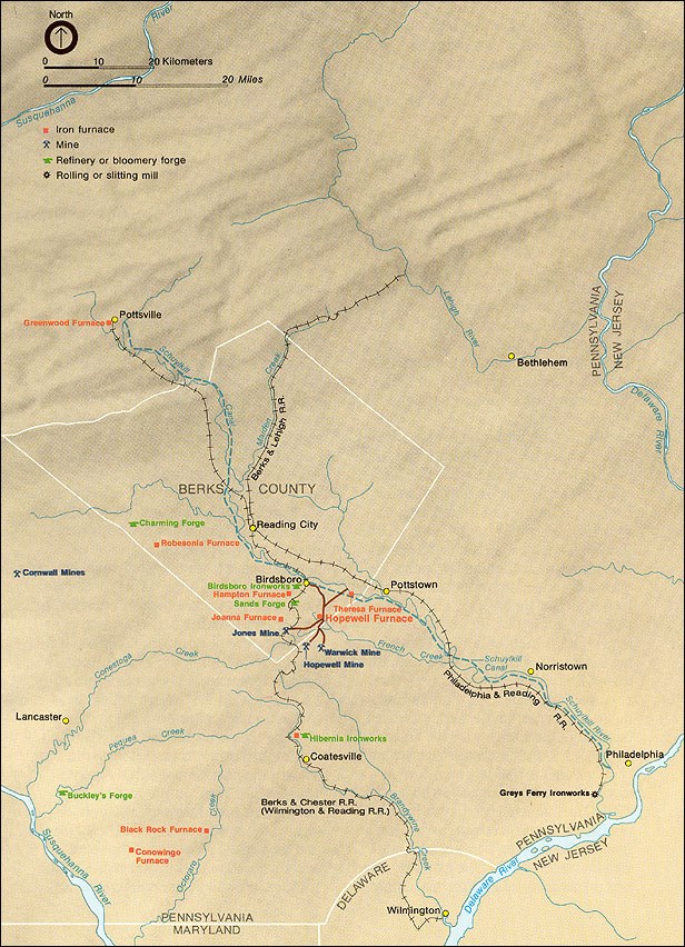 Map of Southeastern Pennsylvania in the mid-19th century. NPS map.