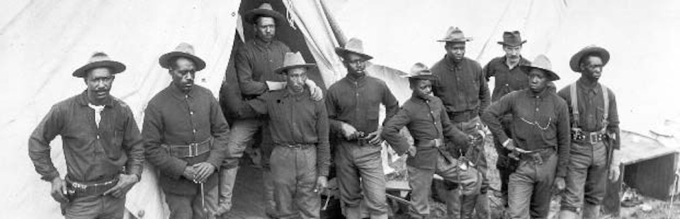 Troop C, 9th Cavalry, at Camp Lawton, Washington, before being sent to the Philippines in 1900. T. Preiser, Special Collection, Suzzallo Library, University of Washington