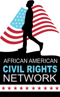 African American Civil Rights Network Silhouette walking in front of American flag