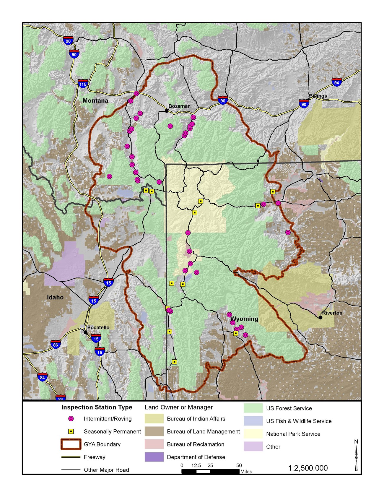 Permanent and seasonal inspection stations map