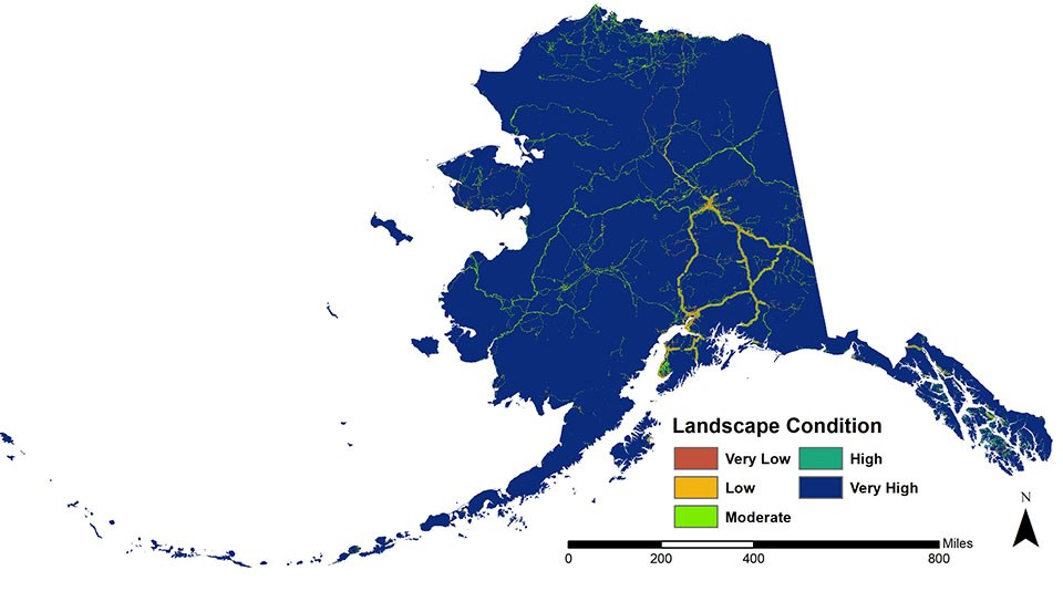 A map of Alaska showing level of intactness.