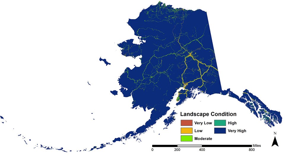 AK LCM Fig2 A map of Alaska showing level of intactness.