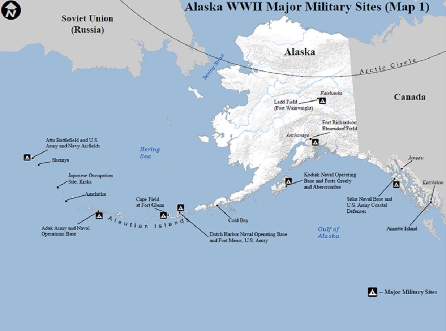 Map of Alaska WWII Major Military Sites.(Fort Wainwright Cultural Resources Department)