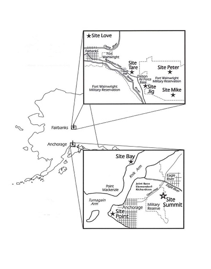Map of Nike-Hercules Sites in Alaska. US Army.