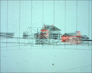 Wireframe rendering of Mumma farmstead.