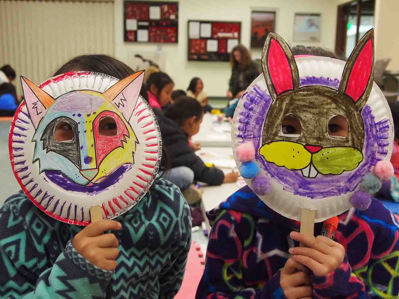 ARCN_NWAHC Children from a native village make animal masks.