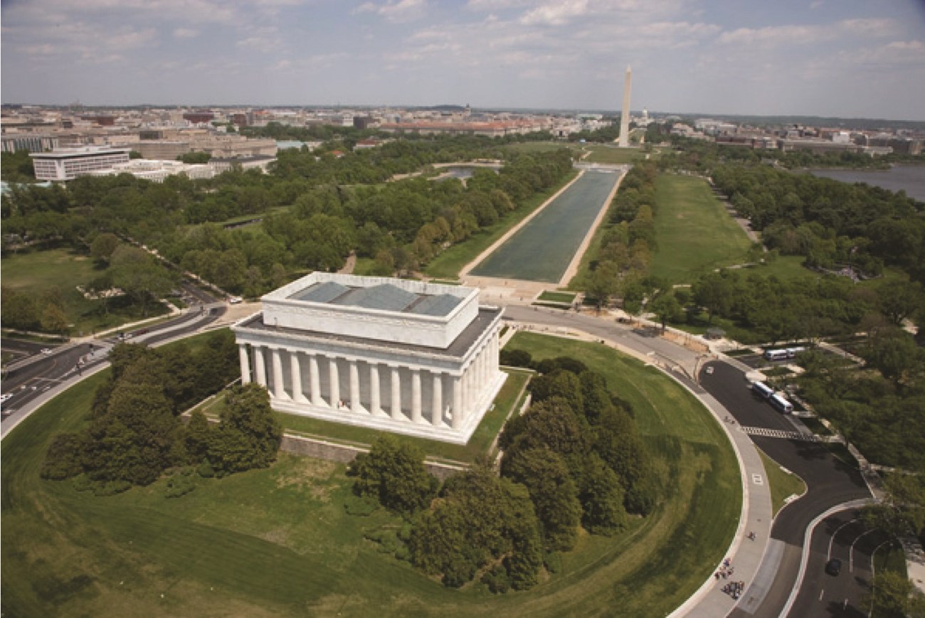 Aerial view of the Lincoln Memorial