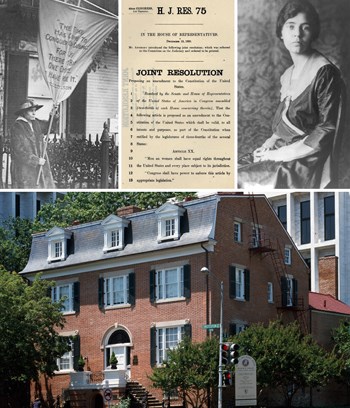 Alice Paul cover image Collage images of Alice Paul, suffrage action, and the Sewall-Belmont House