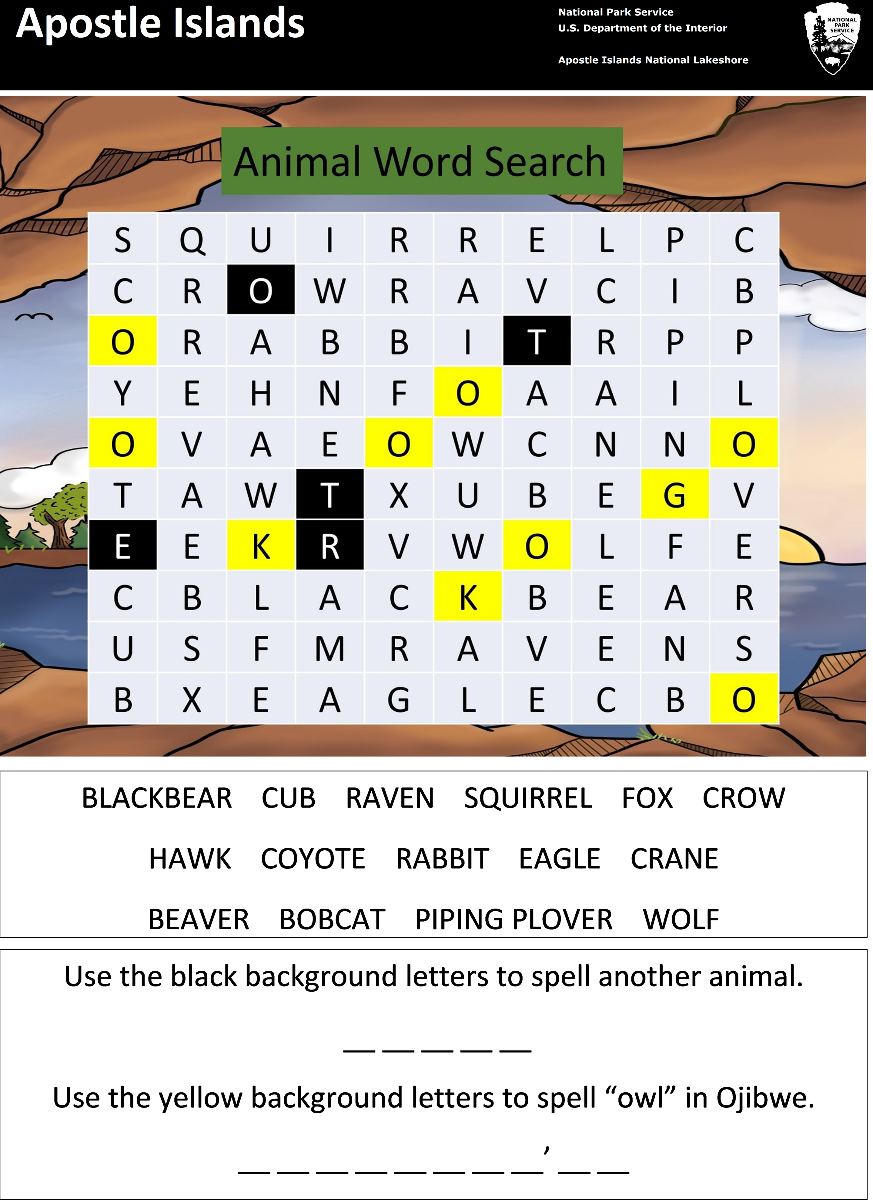 Photo of the word search activity sheet.