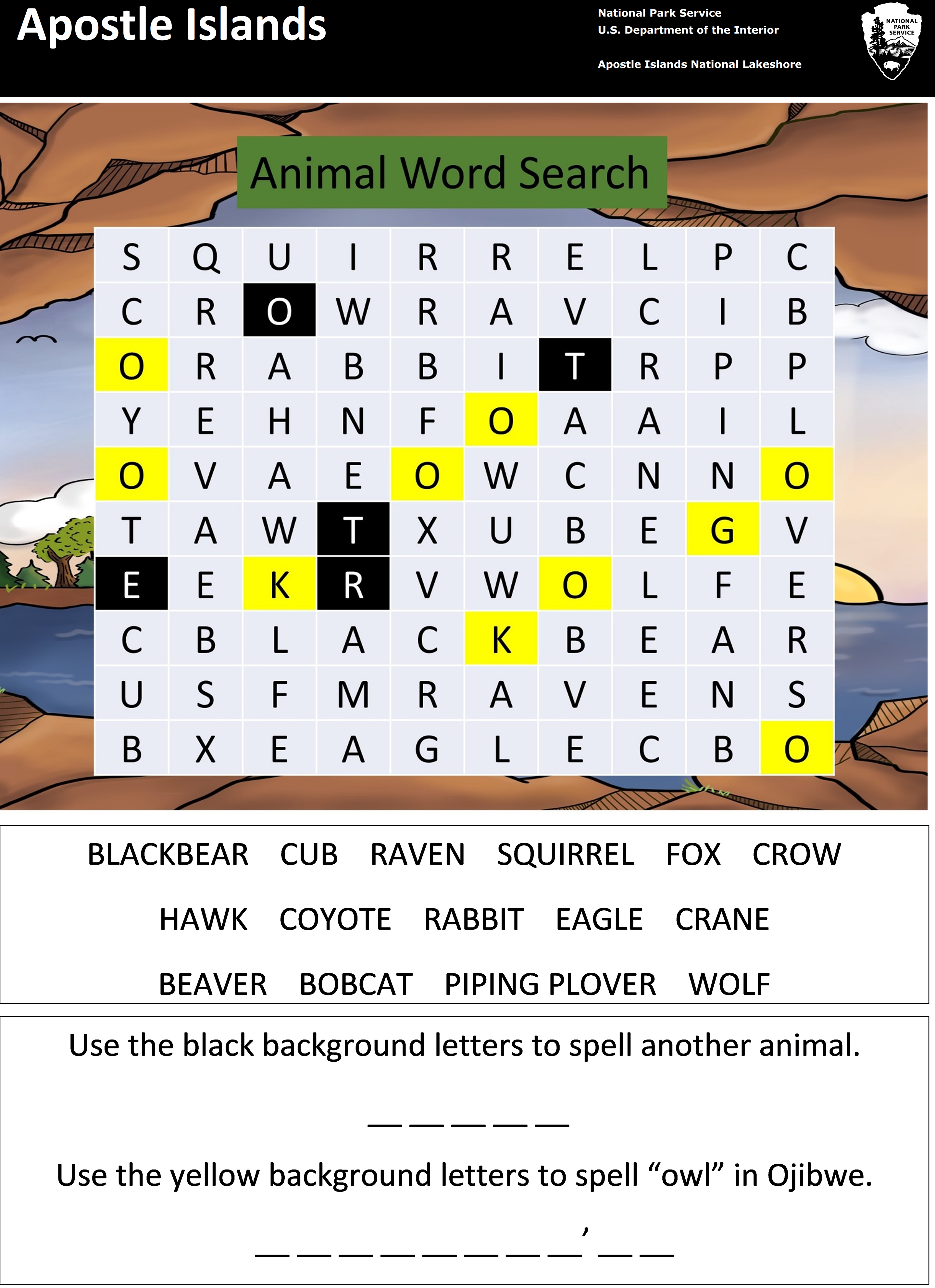 Animal word search_final Photo of the word search activity sheet.