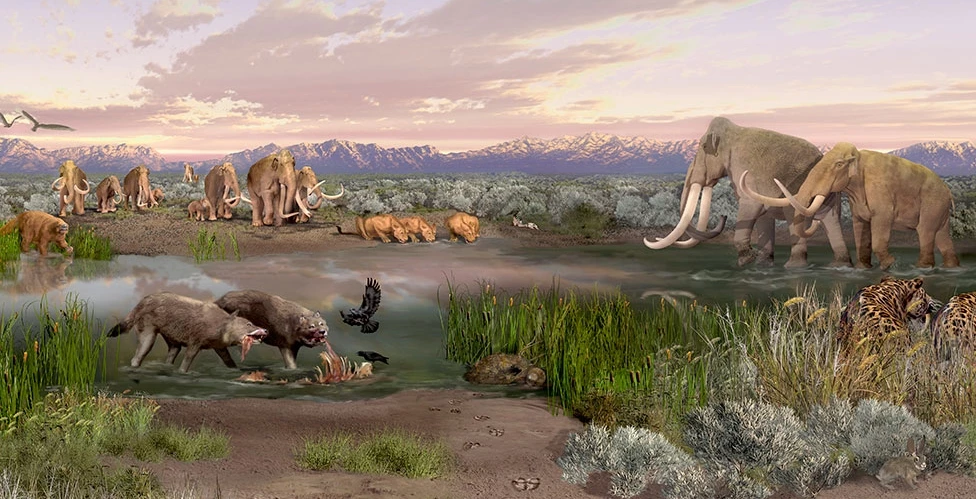 Apgar_Image_1_paleoecology_paleoart A rendered scene shows the ecological and environmental conditions within the Tularosa Basin during the Pleistocene in what is now White Sands National Park.