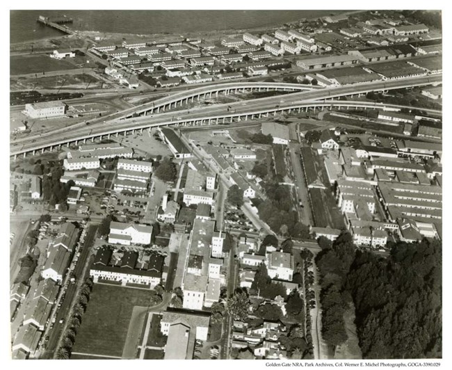 “Lower (northern) portion of Presidio” aerial, 1950. NPS photo.