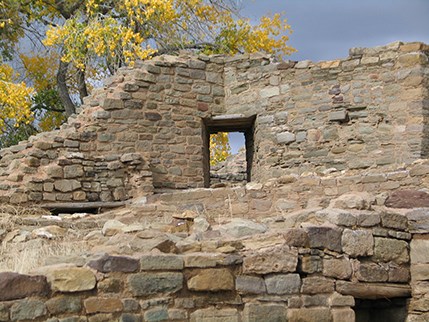 A look at fall through the corner doorway at Aztec Ruins.