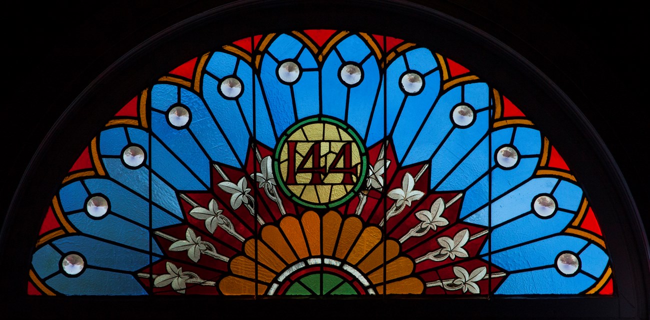 Stained Glass Window Close up of stained glass window above doorway