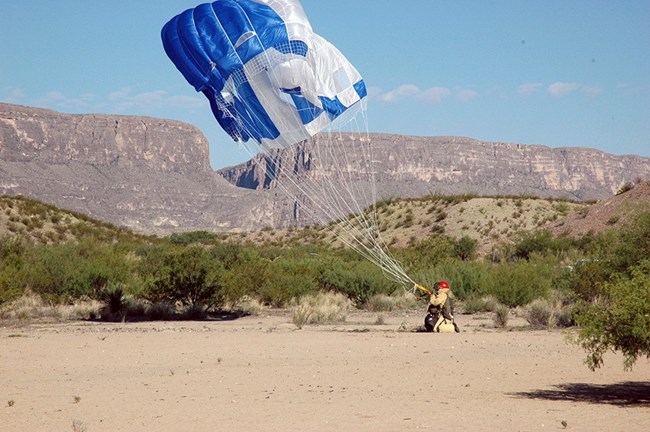 Smokejumper - Big Bend National Park A smokejumper landing in a desert environment