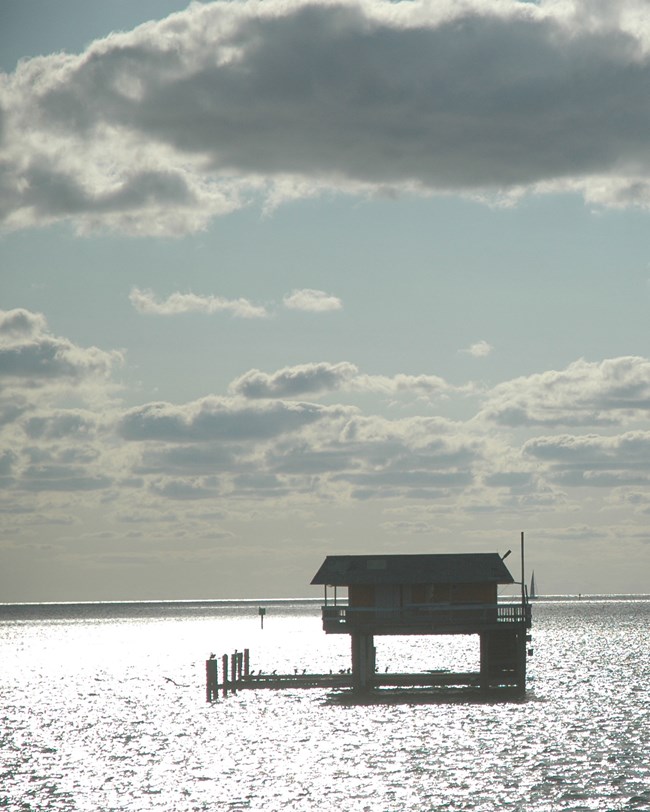 stilt building in the bay