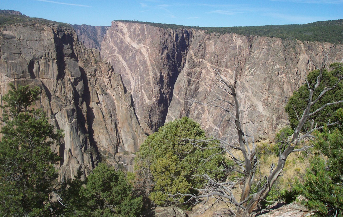 dikes visible in canyon wall