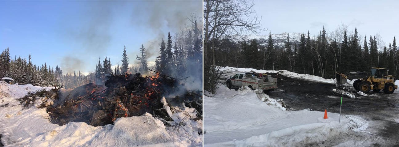 The large burn pile continued to burn for several days.