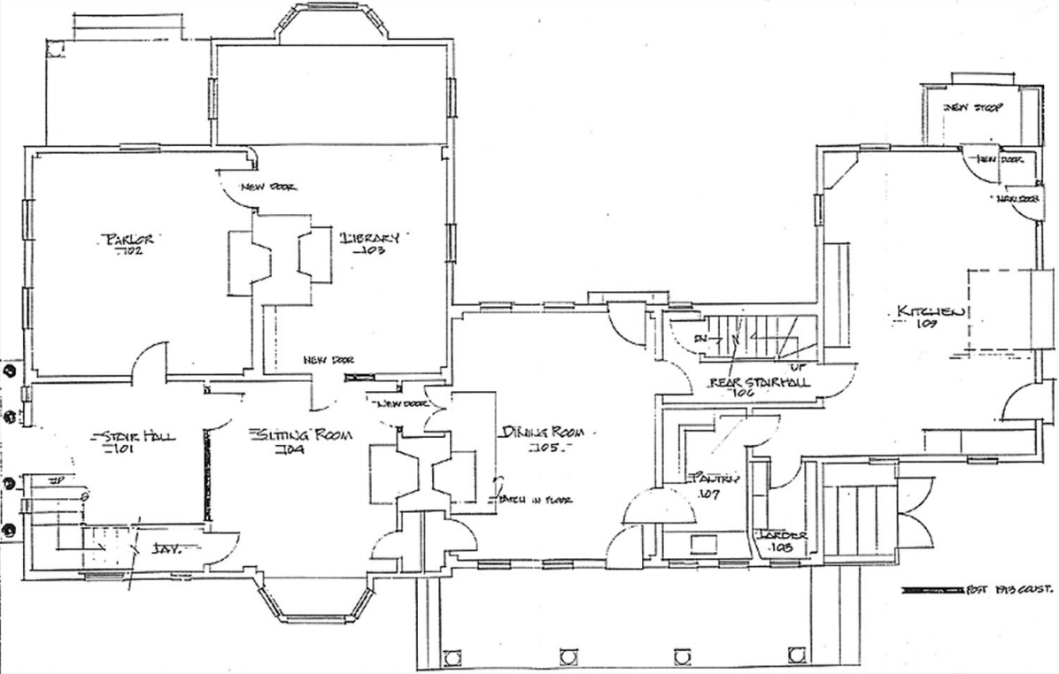 Diagram of a floor with seven main rooms