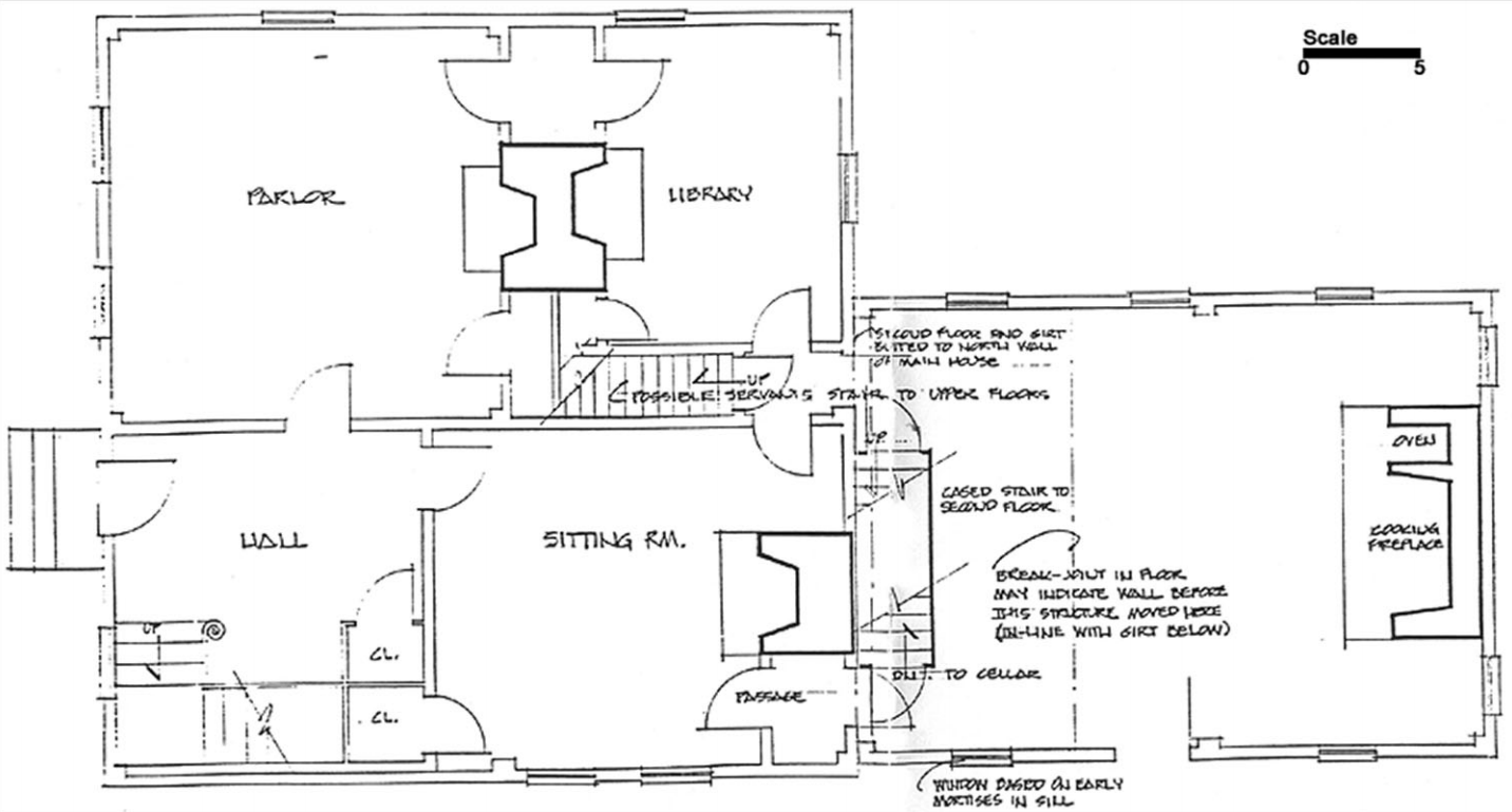 Diagram of a floor with five main rooms