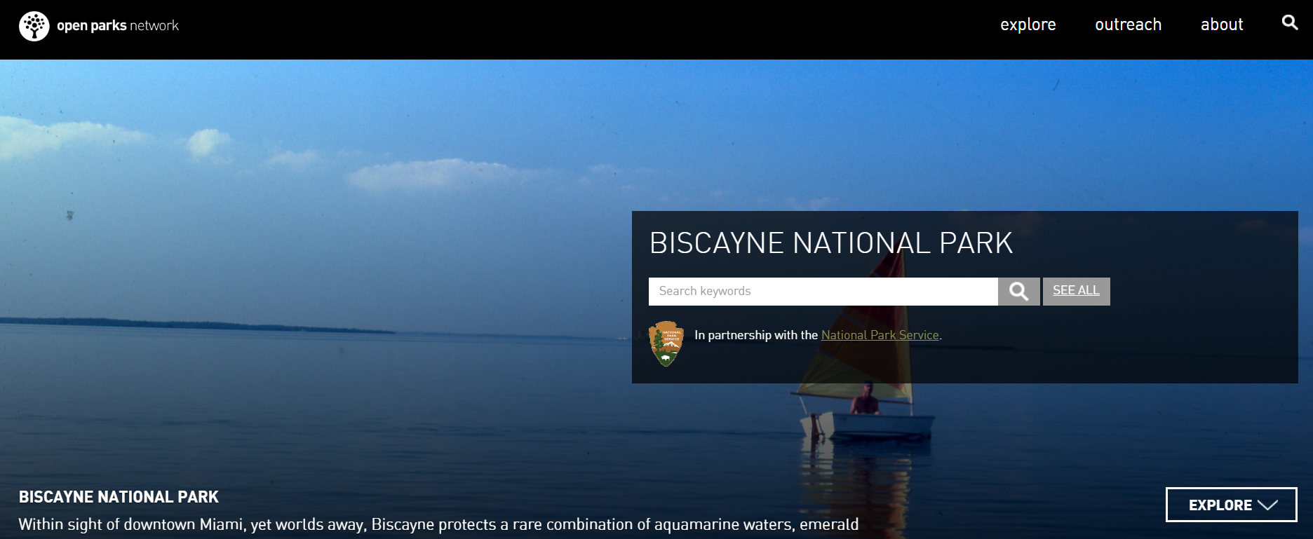 BiscayneOPN Open Parks Network web page for Biscayne National Park