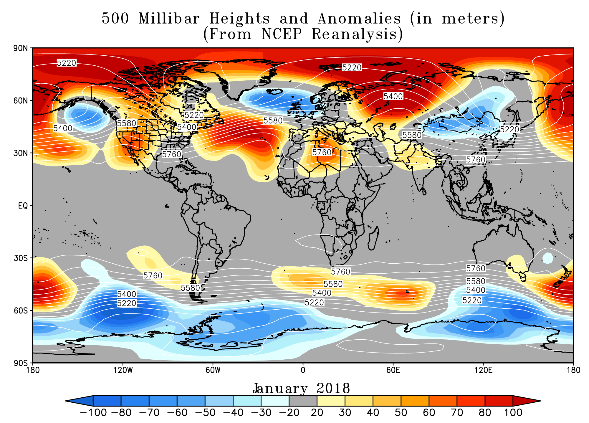 World ocean temperature map, January 2018.