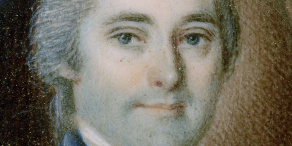 Detail, color portrait of William Blount showing just his face.